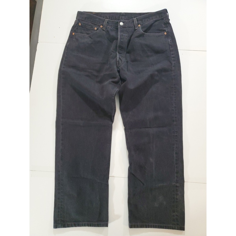 Vtg 90s Levis 501 Black Denim Jeans 38x32 Made in Brazil Button Fly Actual 36X28